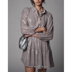 Anthropologie The Bettina Tiered Shirt Dress by Maeve: Mini Sequin Edition XXS